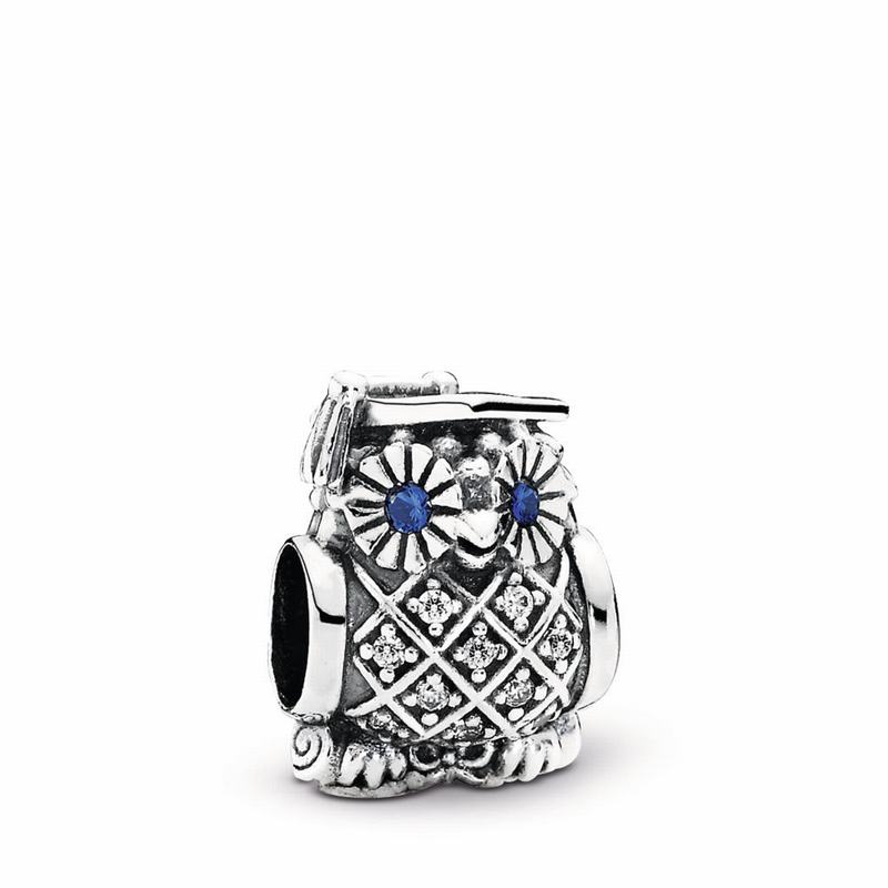 Pandora Graduate Owl Charm - Sterling Silver/Blue/Mixed Stones/Cubic Zirconia - Canada | WB1330DS